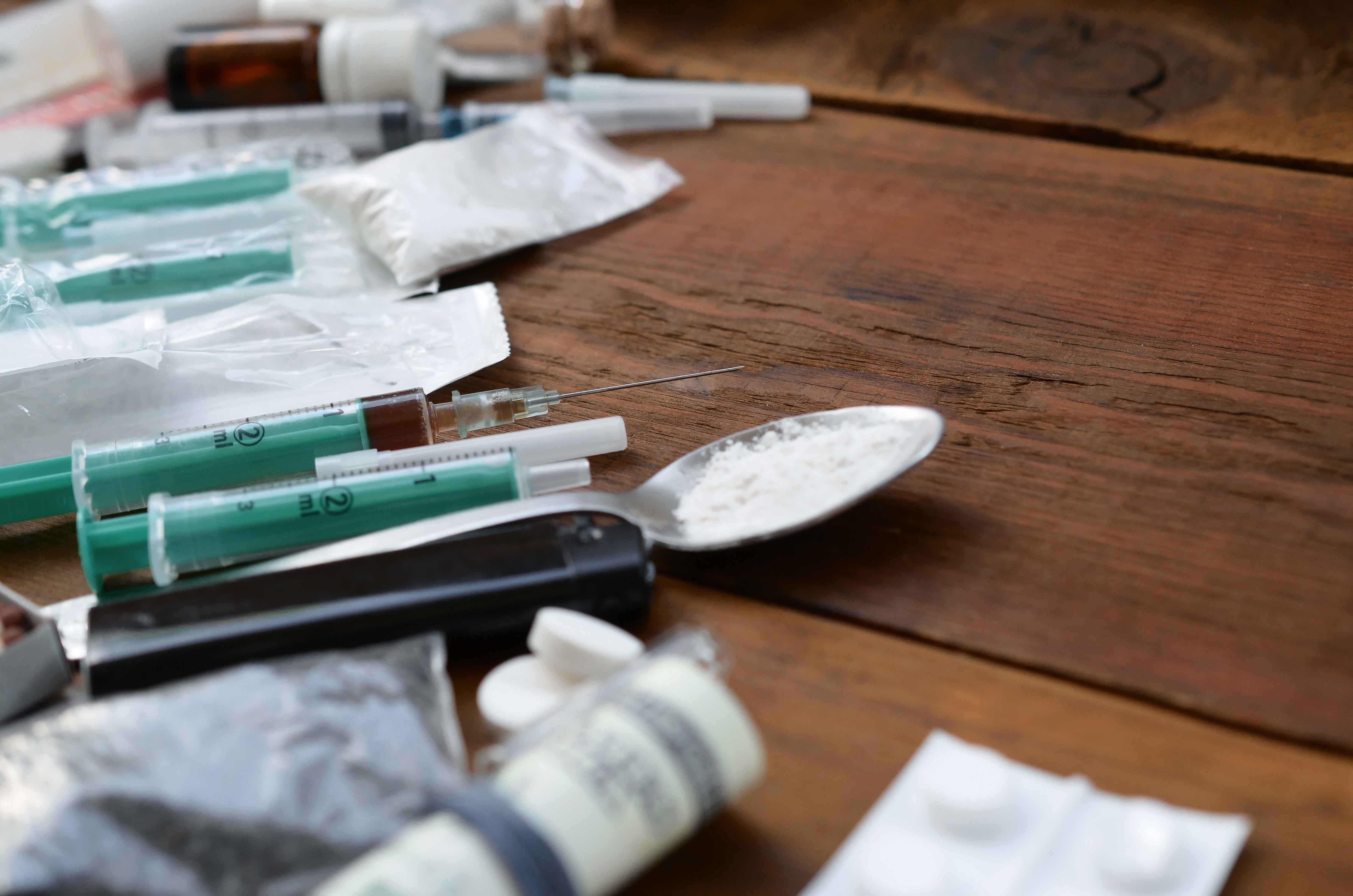 A table laid out with drugs